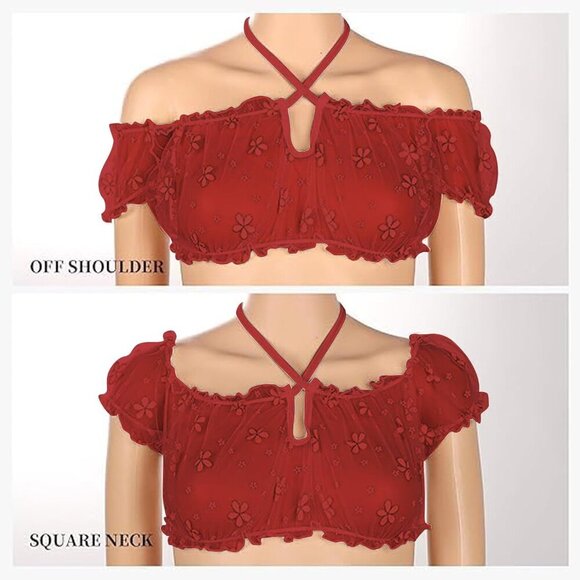 Women's Red Through Two Ways Wear Lingerie Sets Tulle Tie Top Thong Underwear - Picture 4 of 7